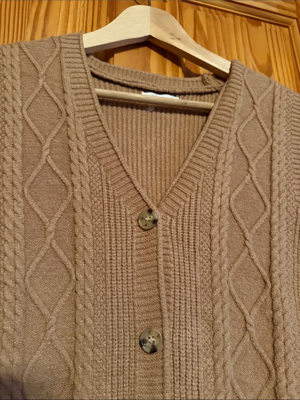 Cable Knit Button-Front Brown Sleeveless Vest - Picture 5 of 7